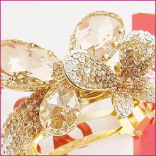 新光飾品 專業批發韓版香檳水晶蝴蝶馬尾夾，廠家直銷美發飾品